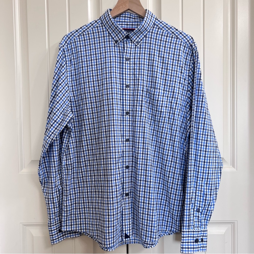 UNTUCKit Mens Simmons Performance Long Sleeve Shirt in Blue Check, Size L